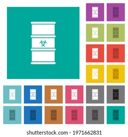 Biohazard waste multi colored flat icons on plain square backgrounds. Included white and darker icon variations for hover or active effects.