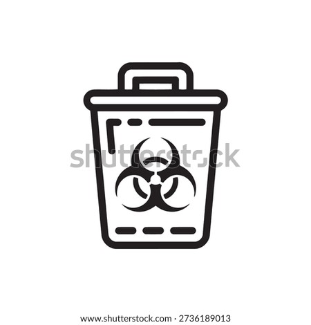 Biohazard waste trash can icon with biohazard symbol on transparent background
