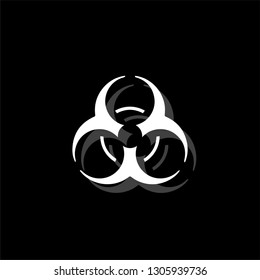 Biohazard. White flat simple icon with shadow