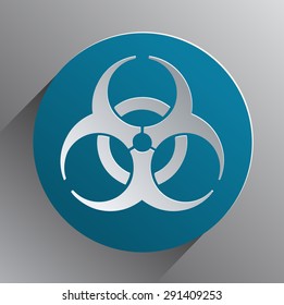 Biohazard White Sign on a Round Blue Background, Vector Illustration. 