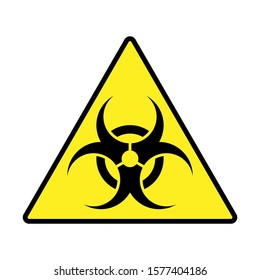 Biohazard yellow warning triangle icon. Medical waste caution symbol. Biological contamination danger sign. Vector illustration image. Isolated on white background