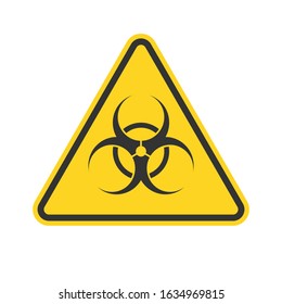Biohazard yellow warning triangle icon. Toxic waste caution symbol. Biological contamination danger label. Influenza virus epidemic sign. Vector illustration image. Isolated on white background.