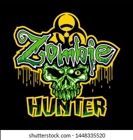 biohazard zombie hunter design with dead skull and dripping ooze