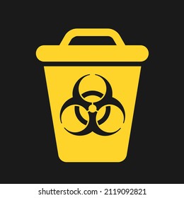 Biohazardous waste - Dustbin and garbage can with symbol of biohazard and biological hazard. Dangerous infectious bio in container. Vector illustration isolated on black.