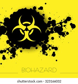 Biohazrad danger warning background with abstract blots and boihazard sign.