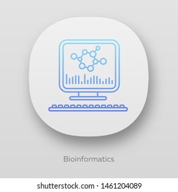 Bioinformatics app icon. Human genome research. Biochemical information analysis by computer. Bioengineering. UI/UX user interface. Web or mobile applications. Vector isolated illustrations