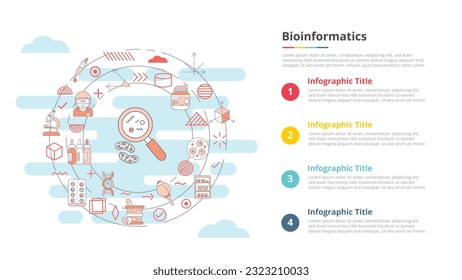 concepto de bioinformática para banner de plantilla de infografía con información de lista de cuatro puntos