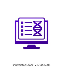 bioinformatics icon, analysis of biological data and dna, vector