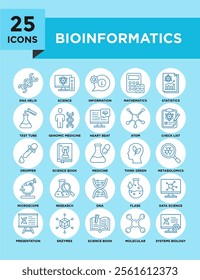 Bioinformatics icon collection set. Containing design dna, technology, bioinformatics, biology, molecular, research, science	