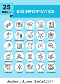 Bioinformatics icon collection set. Containing design dna, technology, bioinformatics, biology, molecular, research, science	