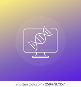 bioinformatics icon with dna, analysis of biological data, line vector