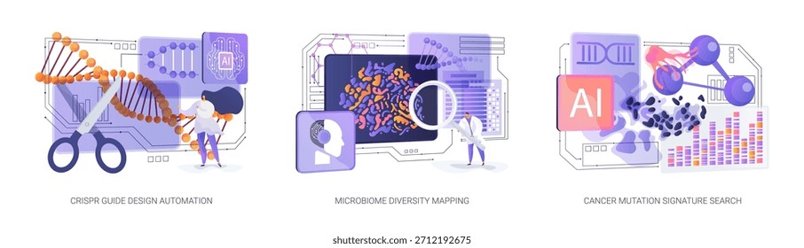 Bioinformatics Innovations abstract concept vector illustration set. Bioinformatics streamlines reliability, accelerates decision making, and unlocks carbon-focused operations. abstract metaphor.