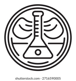 Um design de crachá de nível de segurança de laboratório biológico com um proeminente símbolo vermelho de risco biológico e texto claro, apresentado em um estilo silhueta distintivo.