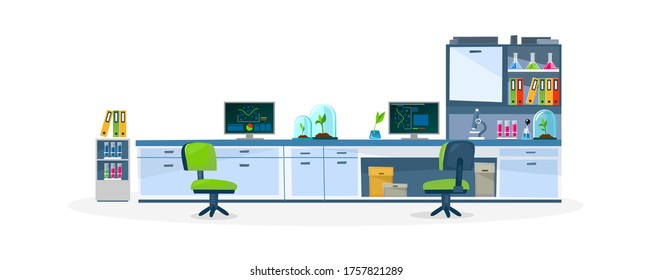 Biolaboratory for science plant investigation vector illustration. Modern technology and equipment flat style. Agriculture and chemistry concept. Isolated on white background