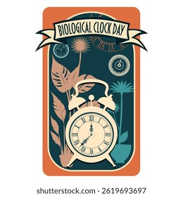 Rótulo de data do calendário do Dia do Relógio Biológico, ilustração de vetor