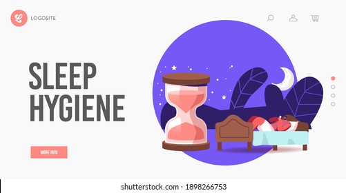 Biological Clock, Night Dream, Nap Time , Sleep Hygiene Landing Page Template. Young Man Suffer of Insomnia can not Sleeping. Male Character Relaxing Lying at Apartment. Cartoon Vector Illustration