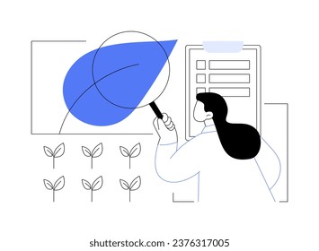 Biological control of plant disease isolated cartoon vector illustrations. Farmer with a magnifying glass looks at the plants, modern agriculture, organic farming industry vector cartoon.