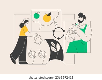 Biological cycle abstract concept vector illustration. Plant uptake and harvest, biosolid, soil mineralization, food processing waste, agricultural cycle, natural biodiversity abstract metaphor.