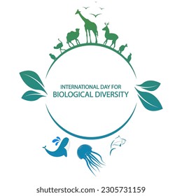 Biological Diversity Day International logo with animals, vector art illustration.