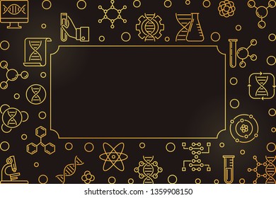 Biological Engineering and Science vector outline golden concept horizontal frame on dark background 