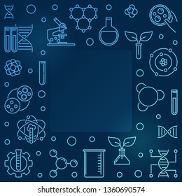 Biological Engineering vector outline blue concept square frame or illustration on dark background