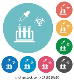 Biological experiment flat white icons on round color backgrounds
