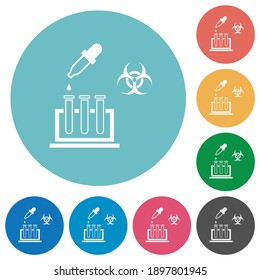 Biological experiment flat white icons on round color backgrounds