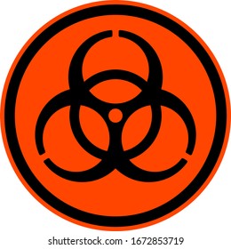 Biological Hazard or Biohazard Sign in a Circular Frame with a Warning Orange-Red Background. Vector Image.