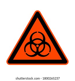 Signo de peligro biológico o biológico en un marco triangular con fondo naranja-rojo de advertencia. Imagen vectorial.