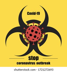 Biological hazard with coronavirus sign. Stop covid-19 outbreak. Caution risk disease 2019-nCoV. The worldwide fight against the pandemic. Pattern design. Vector illustration