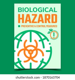 Biological Hazard Creative Promotion Banner Vector. Preventive And Control Measure Of Hazard, Radiation Sign On Earth Sphere Advertising Poster. Concept Template Style Color Illustration