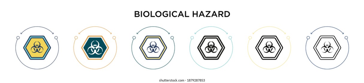 Biological hazard icon in filled, thin line, outline and stroke style. Vector illustration of two colored and black biological hazard vector icons designs can be used for mobile, ui, web