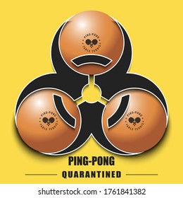 Biological hazard with ping-pong ball. Coronavirus sign. Stop covid-19 outbreak. Caution risk disease 2019-nCoV. Cancellation of sports tournaments. Ping-pong quarantined. Vector illustration