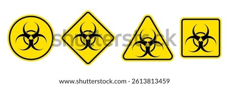 Biological hazard sign set. Biohazard Triangle yellow warning symbol. Substance. Concept of epidemic virus and quarantine for public health to protect from infections and outbreaks. Vector EPS
