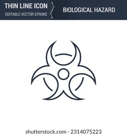 Biological Hazard Symbol Icon. Thin Line Icon of Biochemistry and Genetics. Stroke Pictogram Graphic for Web Design. High-Quality Outline Vector Symbol Concept. Premium Monoline Beauty.