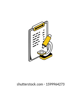 Biological microscope document. Vector line, 3d stroke isometric, color web icon, new flat style. Creative illustration design, abstract idea for infographics.