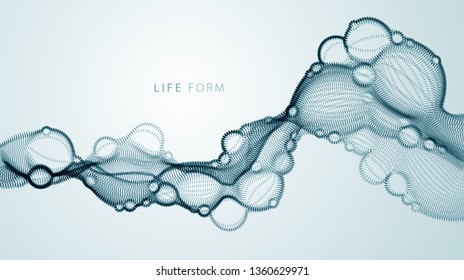 Biological mutation, microscopic virus, dotted vector particles shape, nano technology. Abstract flowing wide wallpaper background.