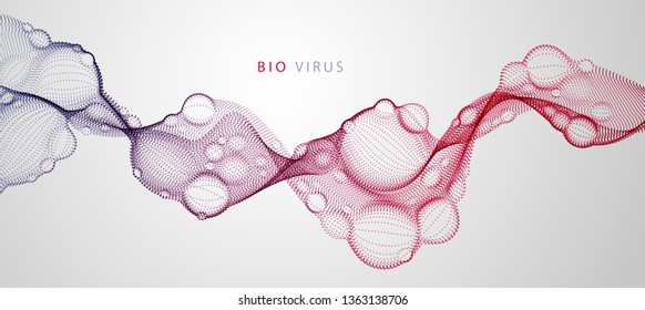 Biological mutation, microscopic virus, dotted vector particles shape, nano technology. Abstract flowing wide wallpaper background.