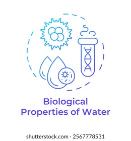 Biological properties of water substance blue gradient concept icon. Biodiversity in liquid ecosystem research. Round shape line illustration. Abstract idea. Graphic design. Easy to use in booklet