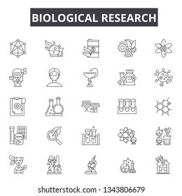 Biological research line icons for web and mobile design. Editable stroke signs. Biological research  outline concept illustrations