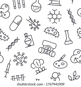 Biological research seamless pattern in thin line style