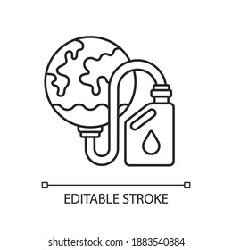 Biological resources depletion linear icon. Consumption of resources faster than can replenished. Thin line customizable illustration. Contour symbol. Vector isolated outline drawing. Editable stroke