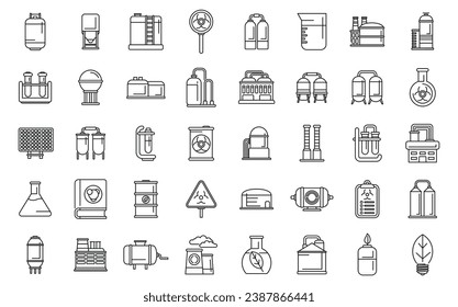 Biological station icons set outline vector. Biogas cycle. Waste energy fuel