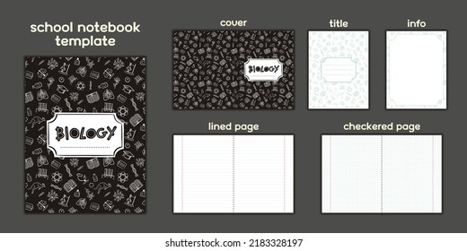 Biological Template To Print School Notebook Or Biology Textbook. Hand-drawn Scientific Elements. Blanks For Checkered And Lined Pages. Frame For Educational Or Scientific Poster. Vector Illustration