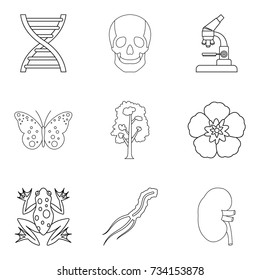 Biologist icons set. Outline set of 9 biologist vector icons for web isolated on white background