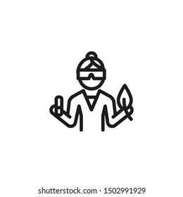 Biologist line icon. Woman in goggles holding test tube and leaf. Scientists concept. Vector illustration can be used for topics like biology lab research.