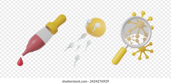 Biology 3d icons render clipart