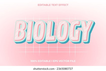 Efecto de texto 3d de biología con tema brillante. tipografía para el título de productos