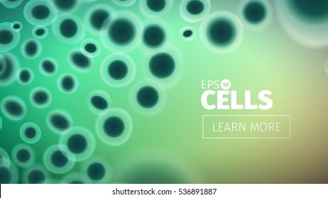 Biology background. Abstract vector cells illustration. Microscope view. Horizontal banner