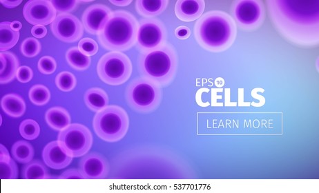 Biology background. Abstract vector cells illustration. Microscope view. Horizontal banner